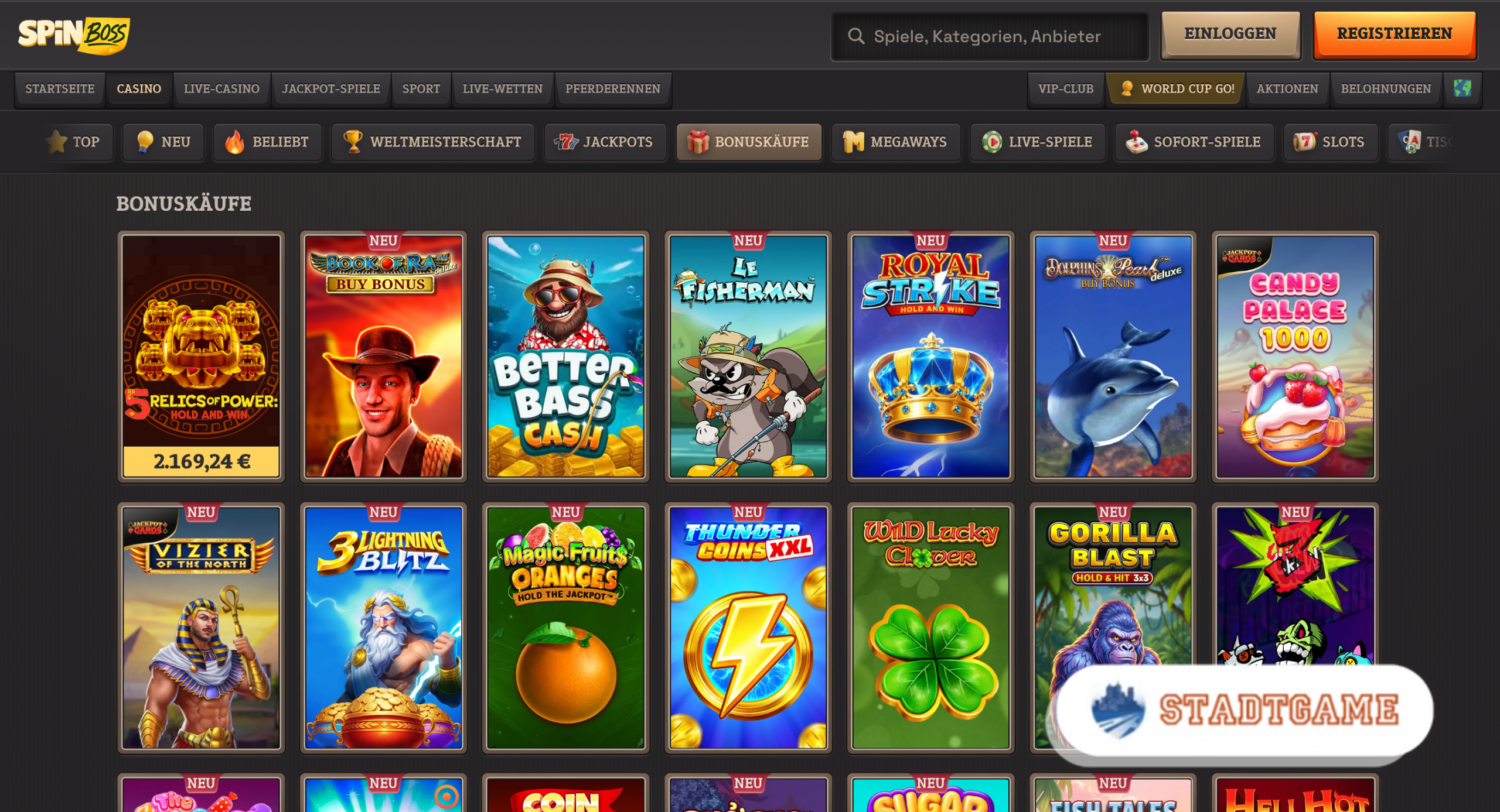 Auswahl eines Bonus Buy Slots im Casino